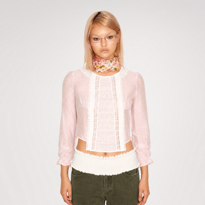 Embroidered Lace Cropped Blouse