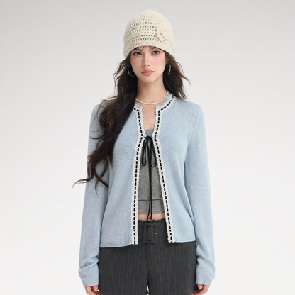 Fine Knit Contrast Trim Cardigan
