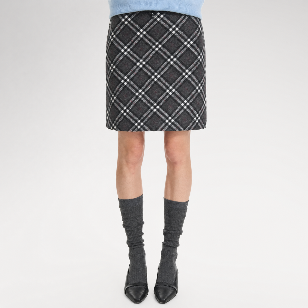 Diagonal Plaid A-Line Midi Skirt