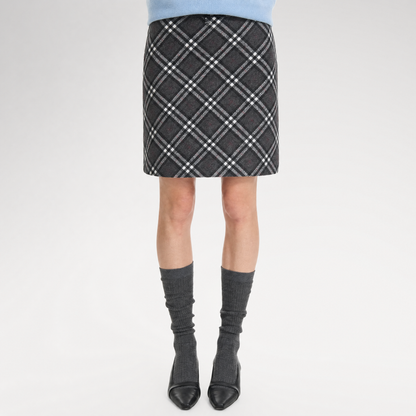 Diagonal Plaid A-Line Midi Skirt