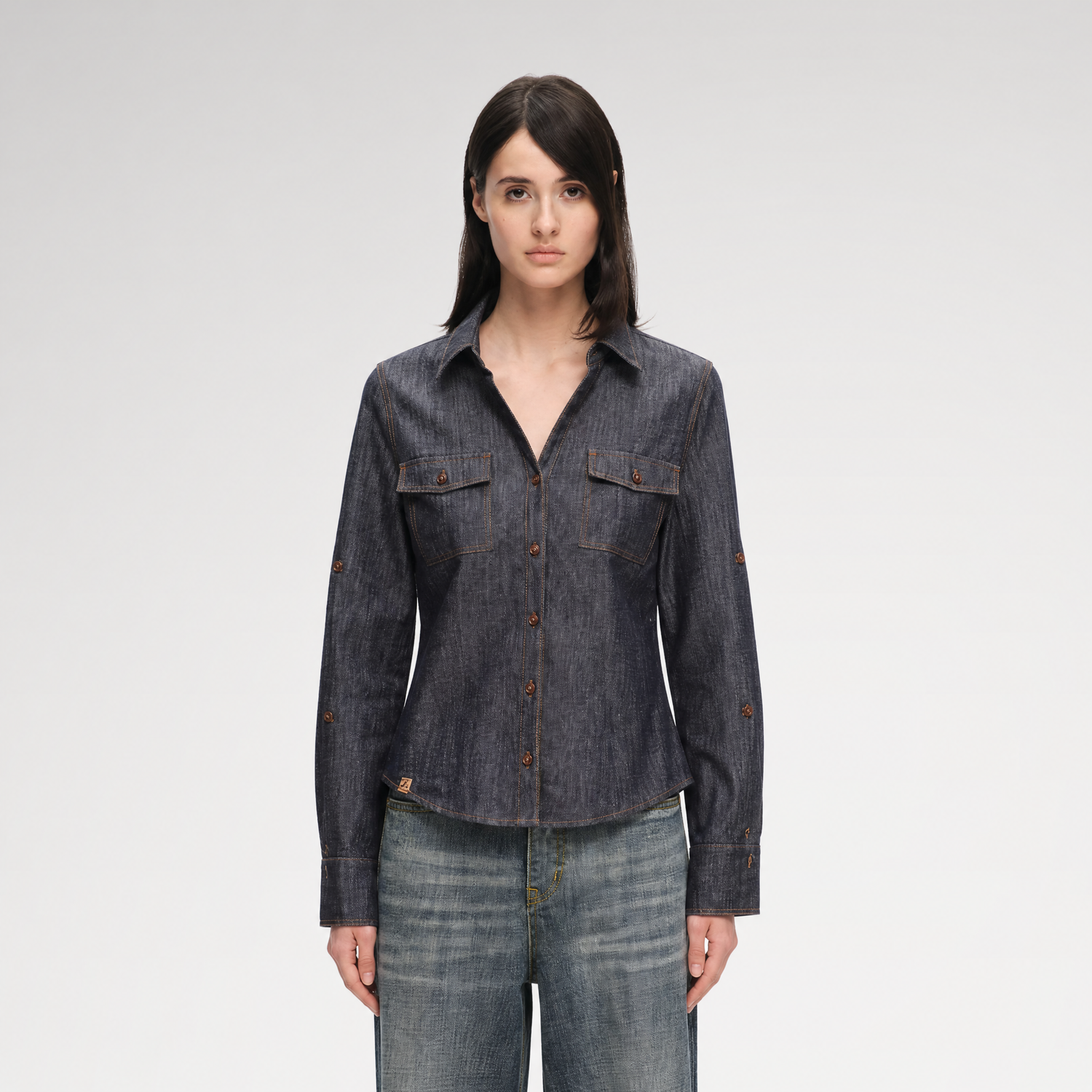 Contrast Stitch V-Neck Shirt