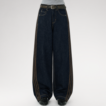 Contrast Panel Wide-Leg Jeans