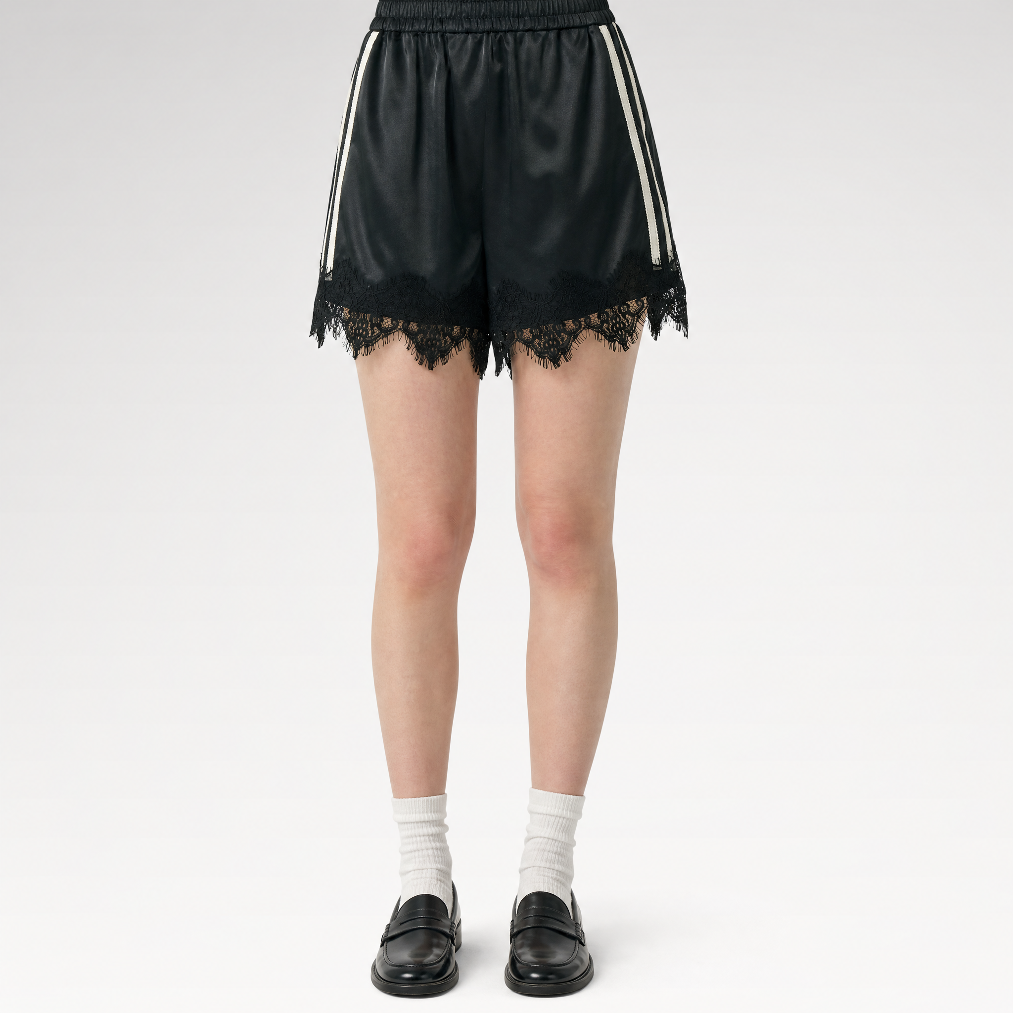 Lace Trim Satin Shorts