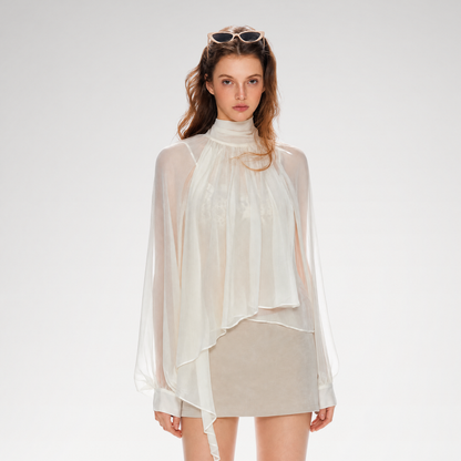 Sheer Draped Cape Shirt