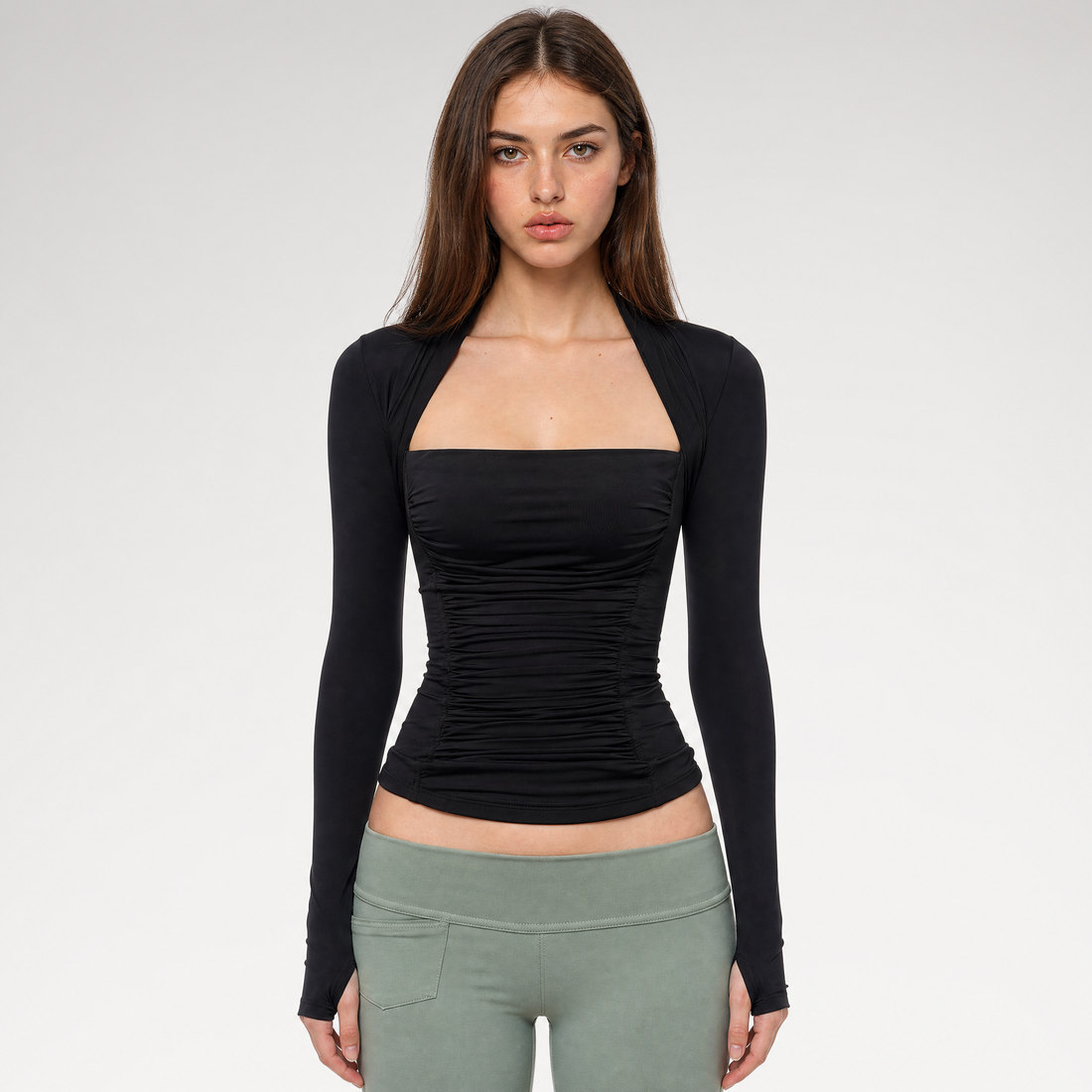 Ruched Sculpted Long-Sleeve Top
