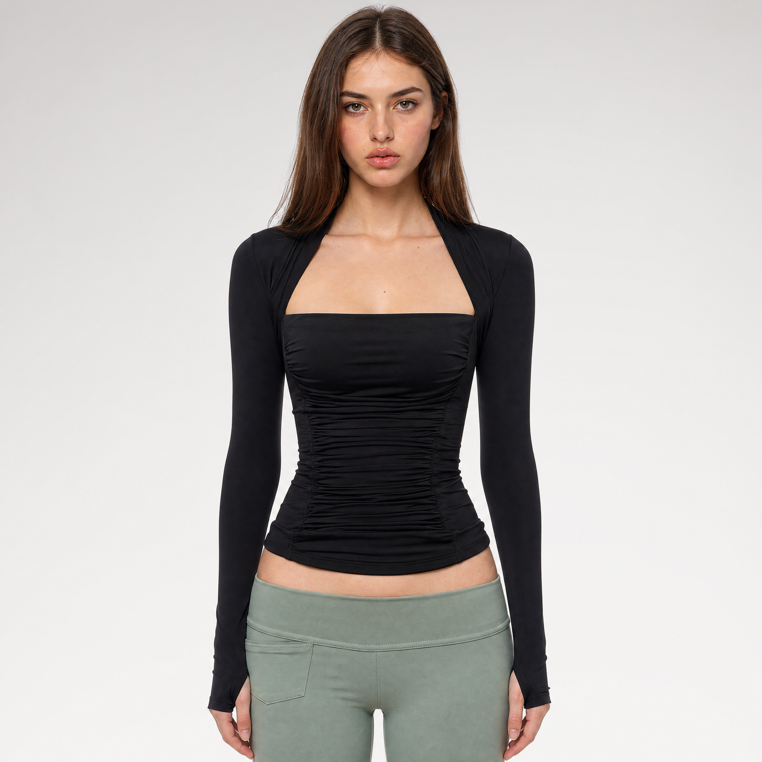 Ruched Sculpted Long-Sleeve Top