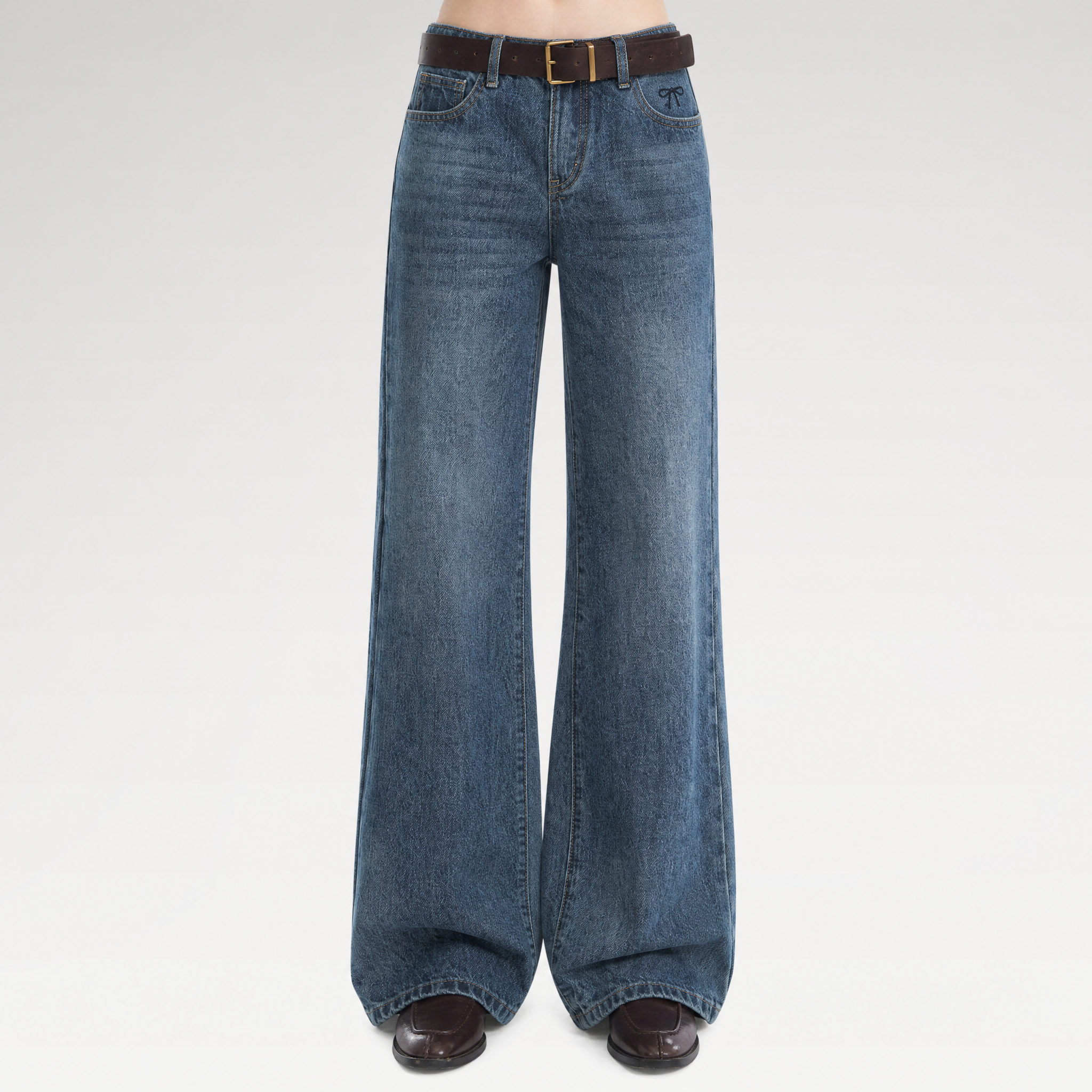 Washed Bow Embroidered Jeans