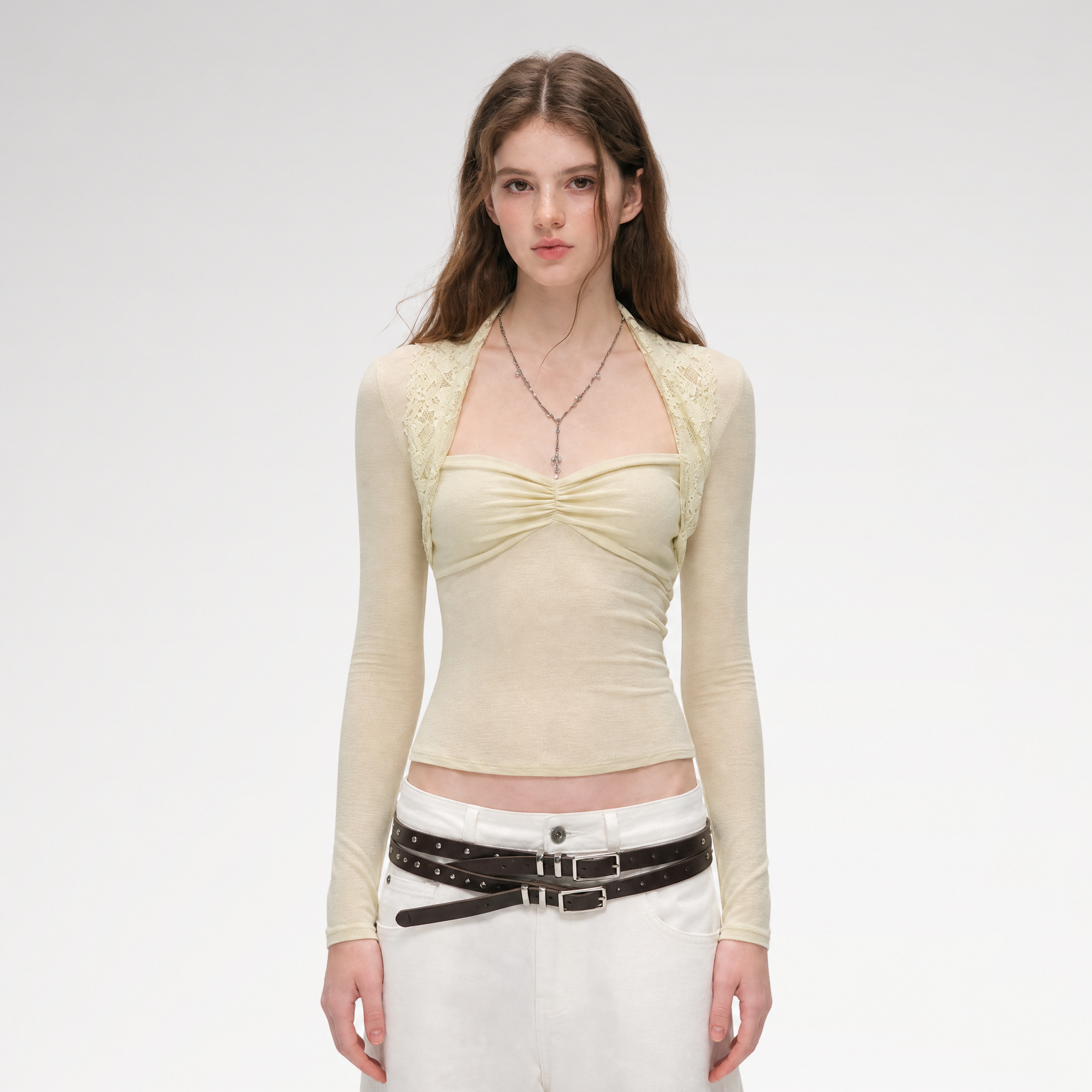 Ruched Lace Layered Top