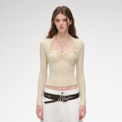 Ruched Lace Layered Top