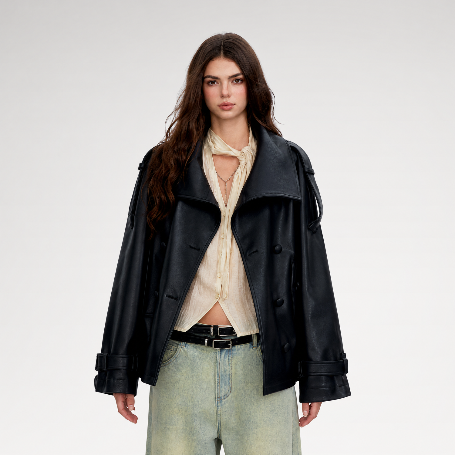 Matte Oversized Faux-Leather Jacket