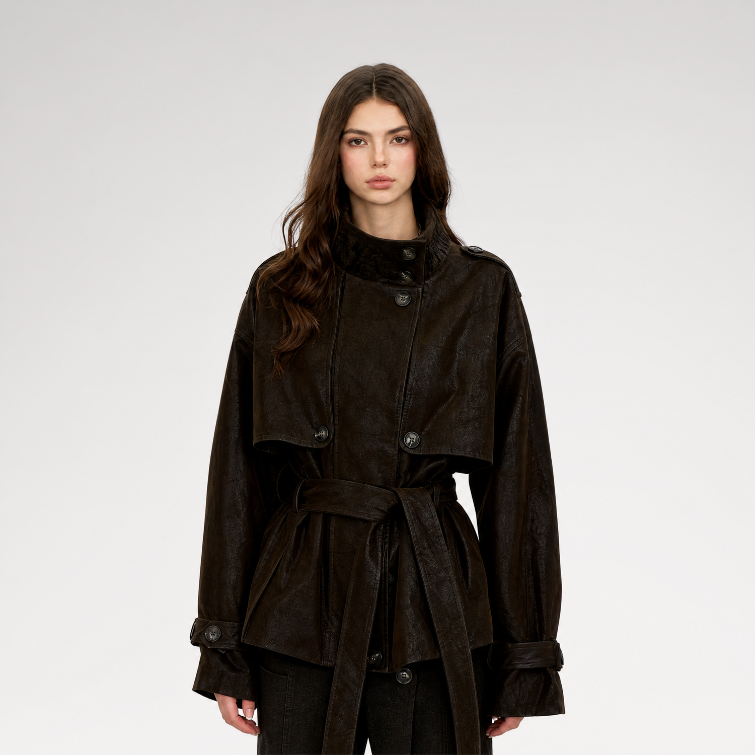 Distressed Utility PU Leather Jacket