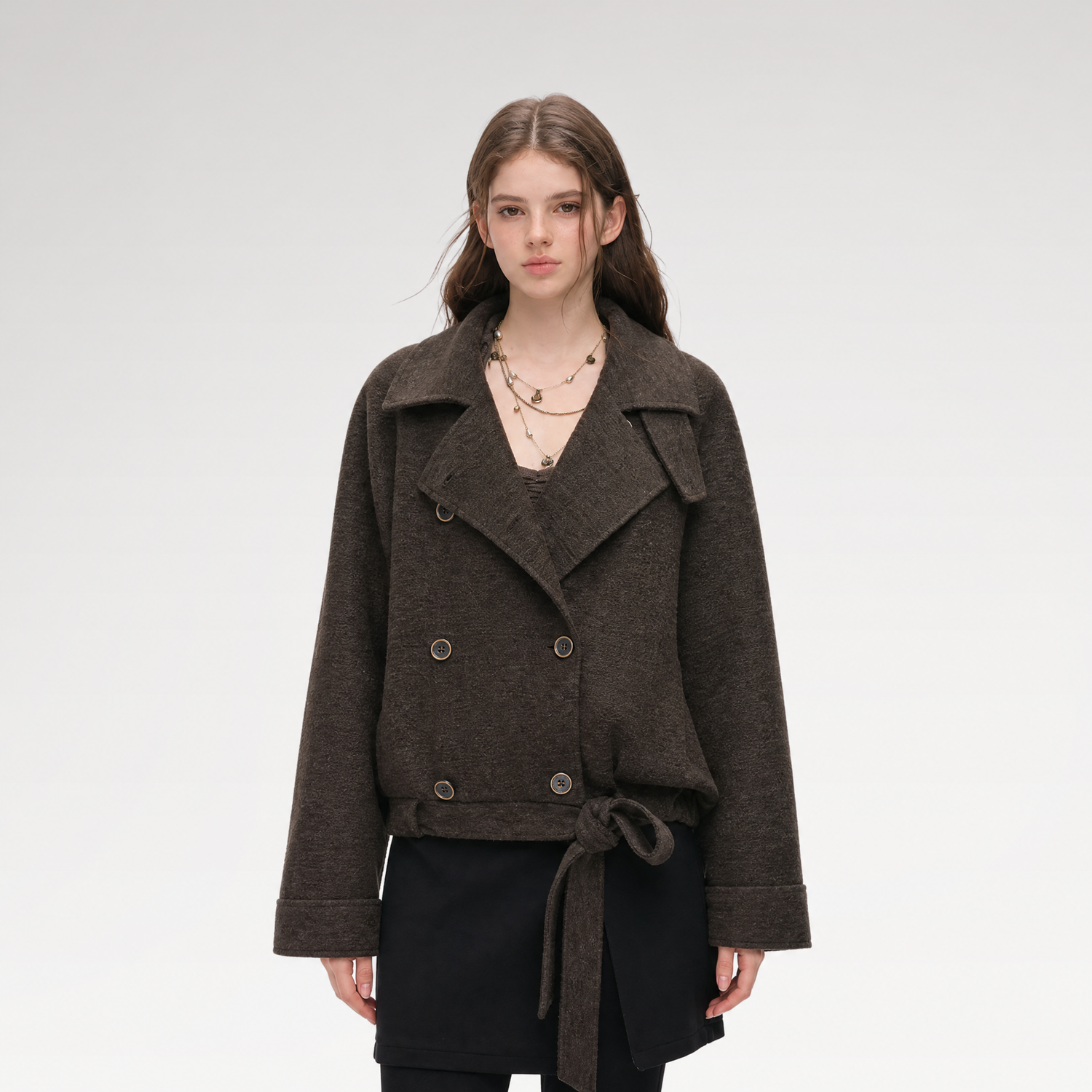 Brushed Wool Blend Short Coat