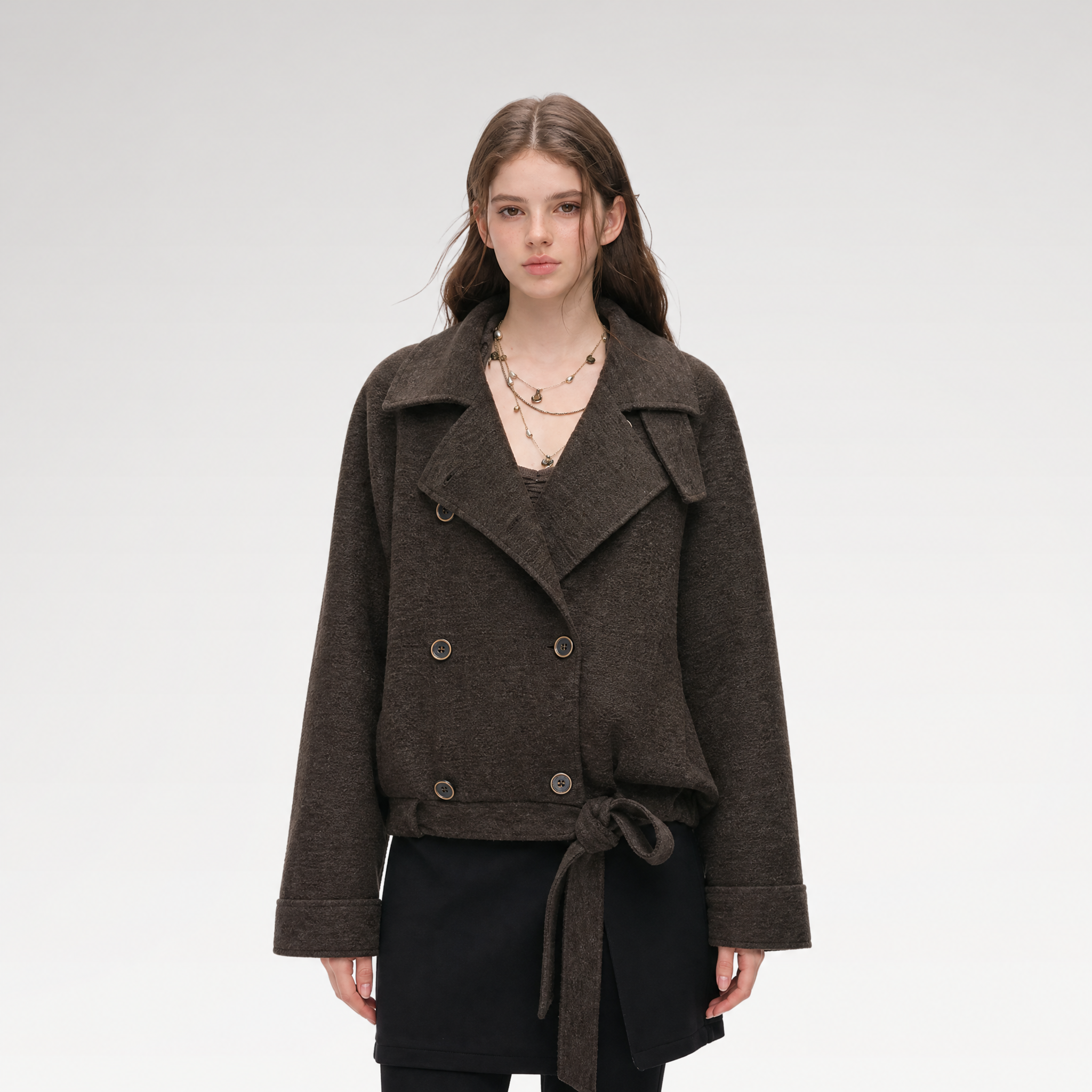 Brushed Wool Blend Short Coat