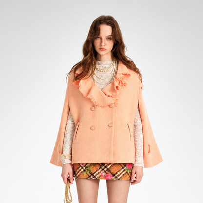Textured Cape Plaid Skirt Set