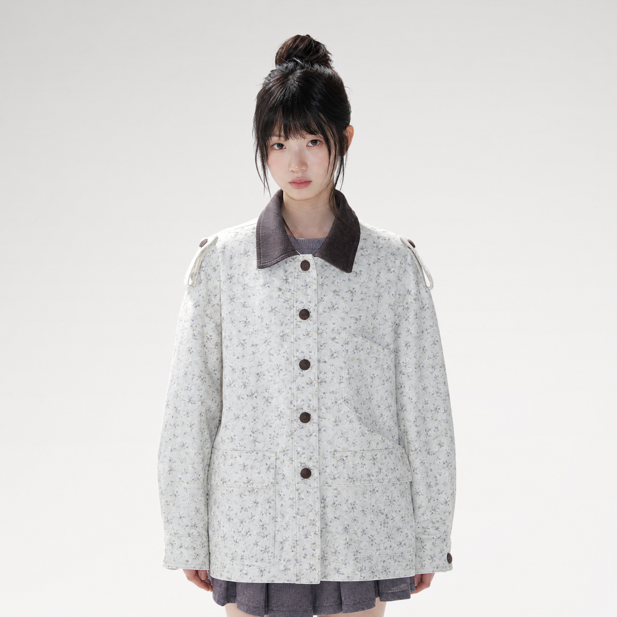 Floral Twill Oversized Utility Jacket