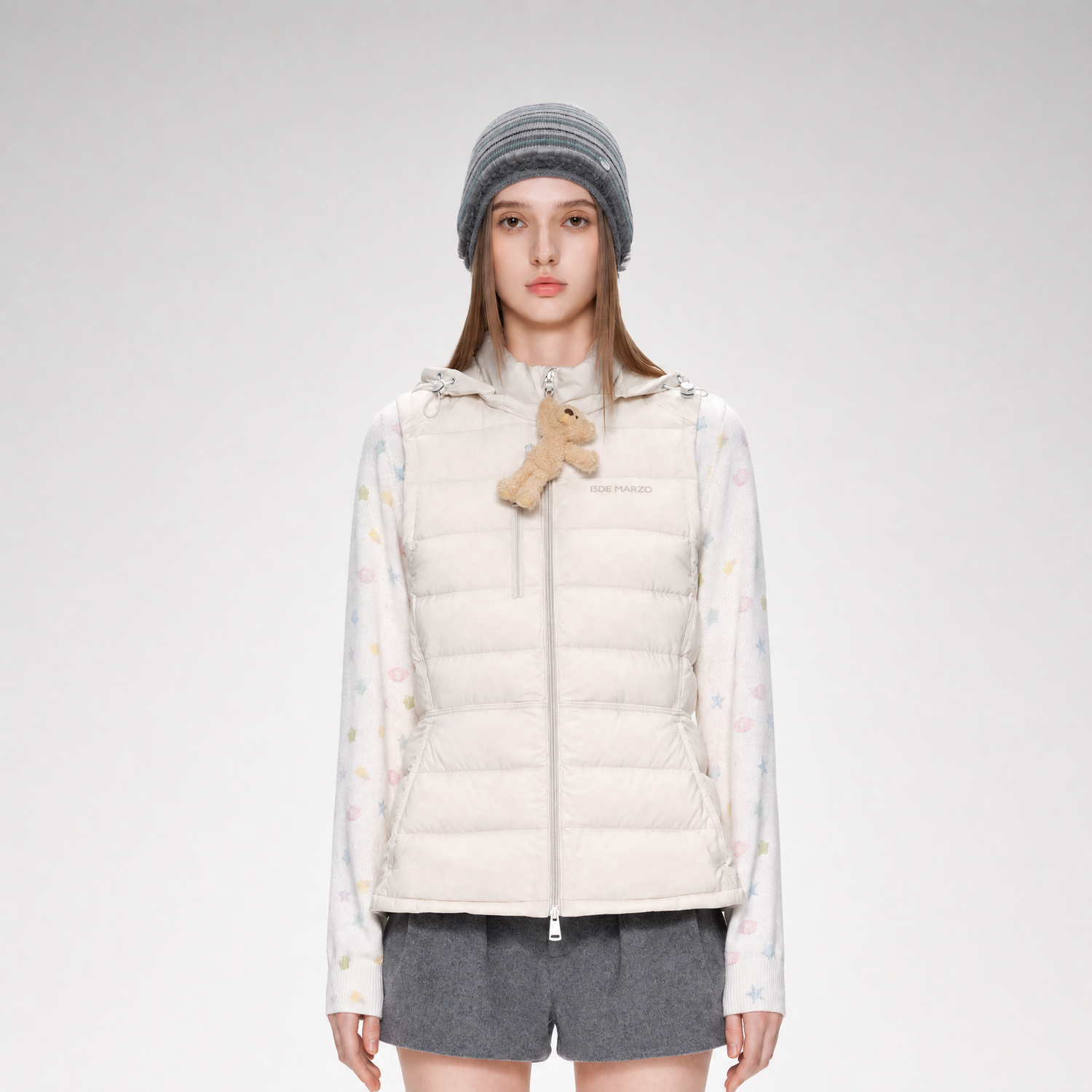 Cinched Hooded Quilted Down Vest