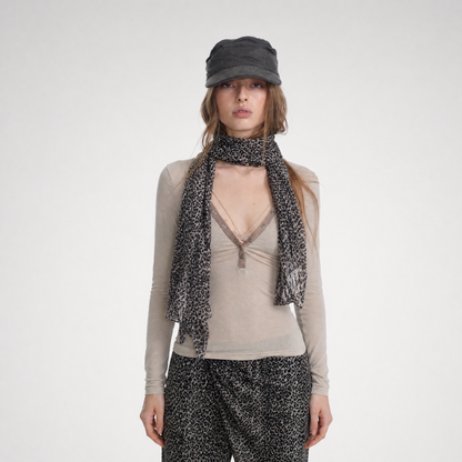 Pleated Leopard Print Scarf