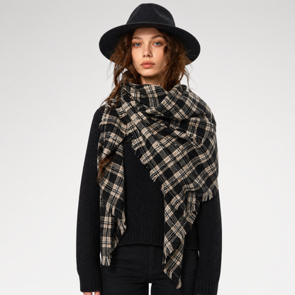 Wool Plaid Fringed Scarf