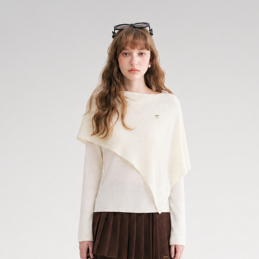 Diagonal Shawl Knit Sweater