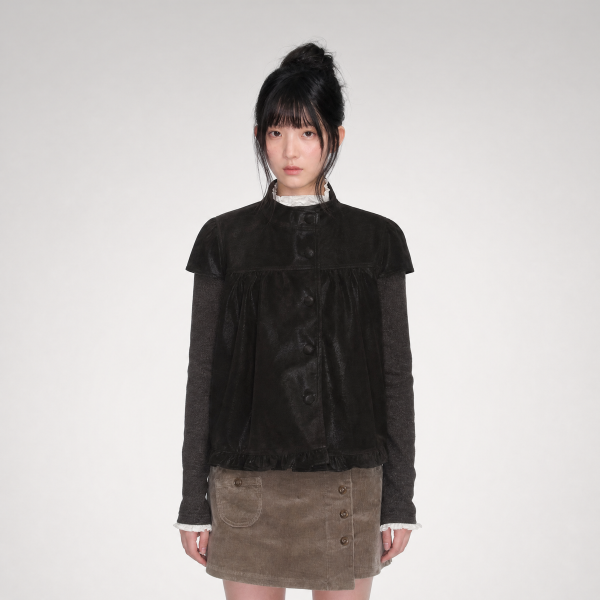 Suede Layered Flare Jacket