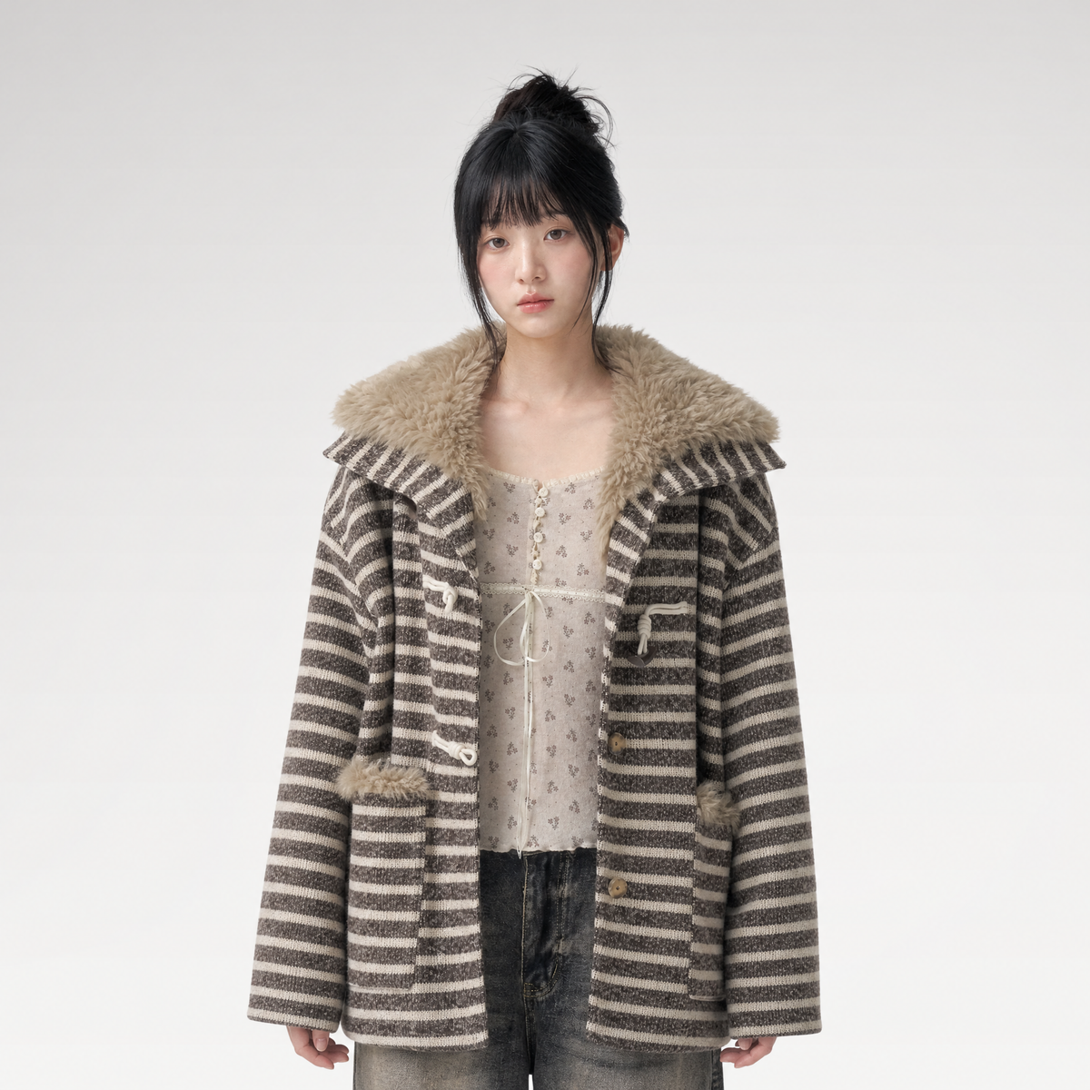 Striped Oversized Toggle Coat