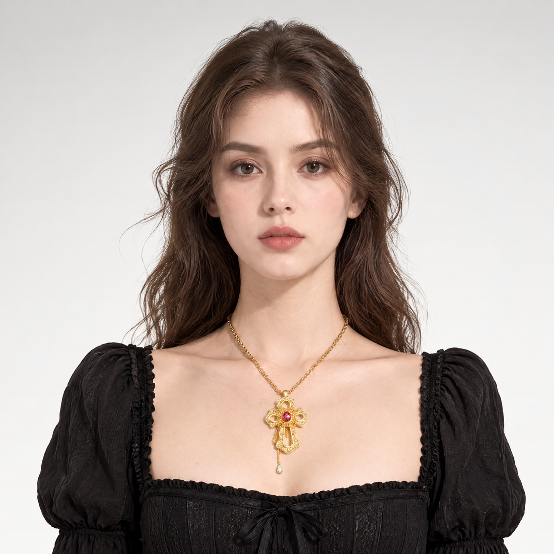 Baroque Crystal Cross Necklace