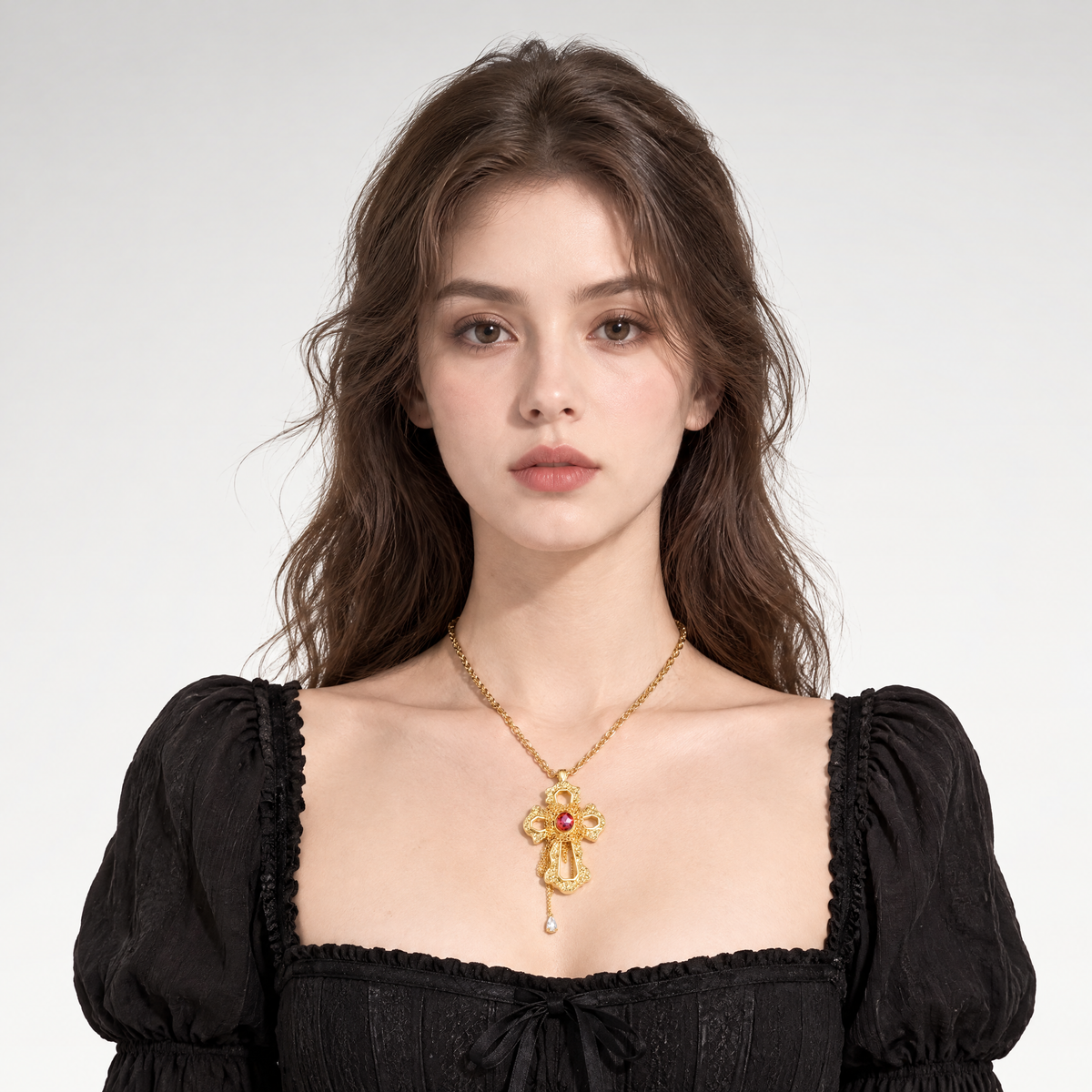 Collar de cruz de cristal barroco