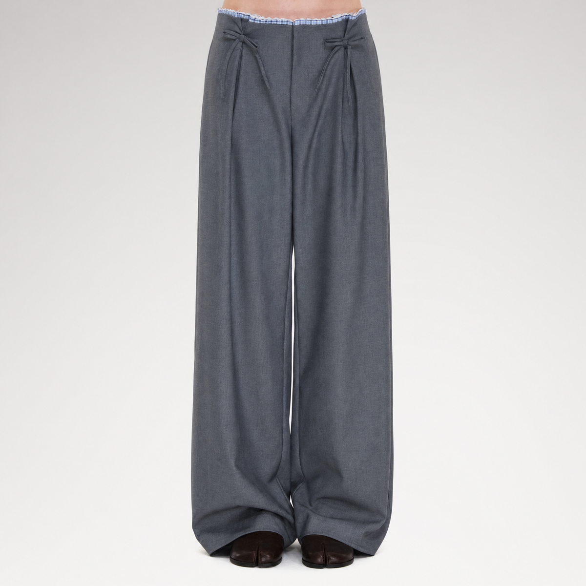 Plaid Lace Waistband Straight Pants