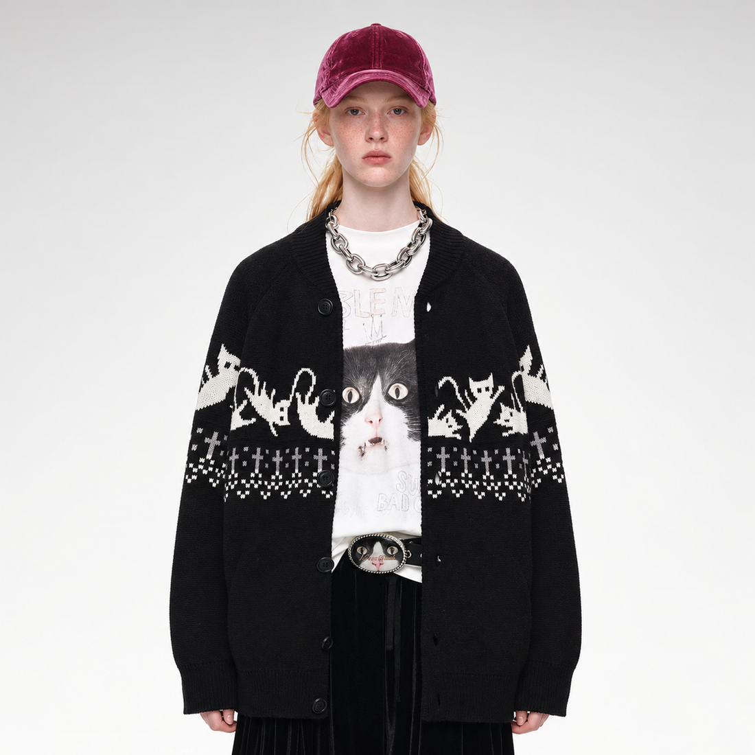Gilet jacquard Fair Isle avec chats