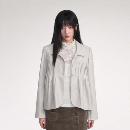 Distressed Pleated Oversized Leather Jacket