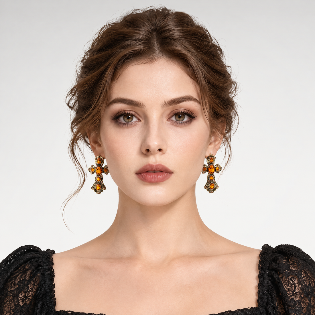 Vintage Baroque Cross Earrings