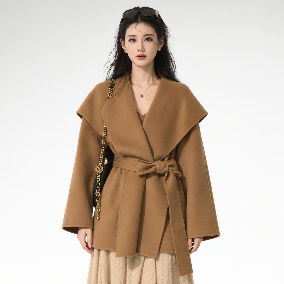 Double-Faced Wool Belted Coat