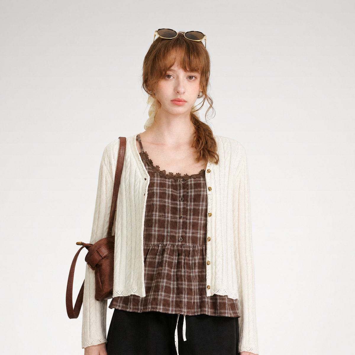 Textured Plaid Lace Top