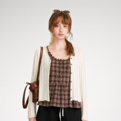 Textured Plaid Lace Top