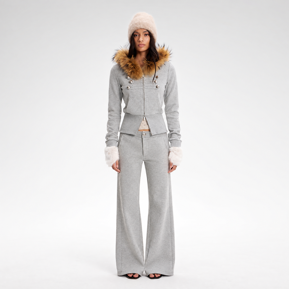 Fur Collar Fitted Jacket Set
