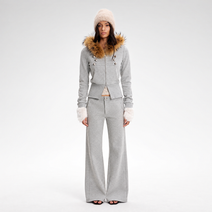 Fur Collar Fitted Jacket Set