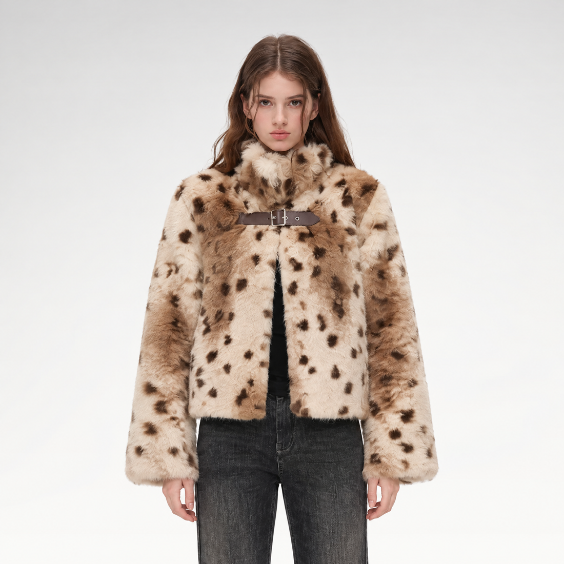 Leopard Faux Fur Buckle Jacket