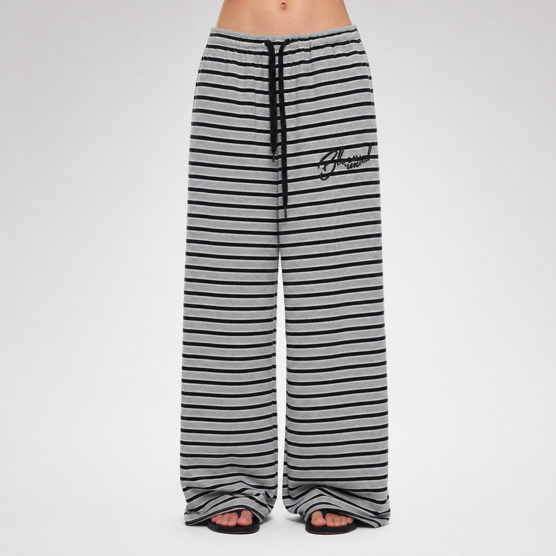 Embroidered Stripe Wide-Leg Pants