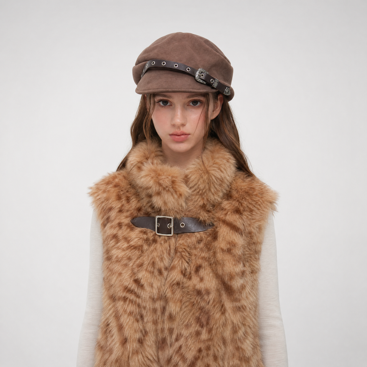 Embossed Buckle Newsboy Beret
