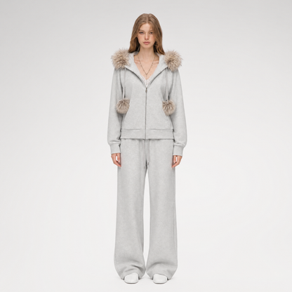 Contrast Fur Hooded Tracksuit