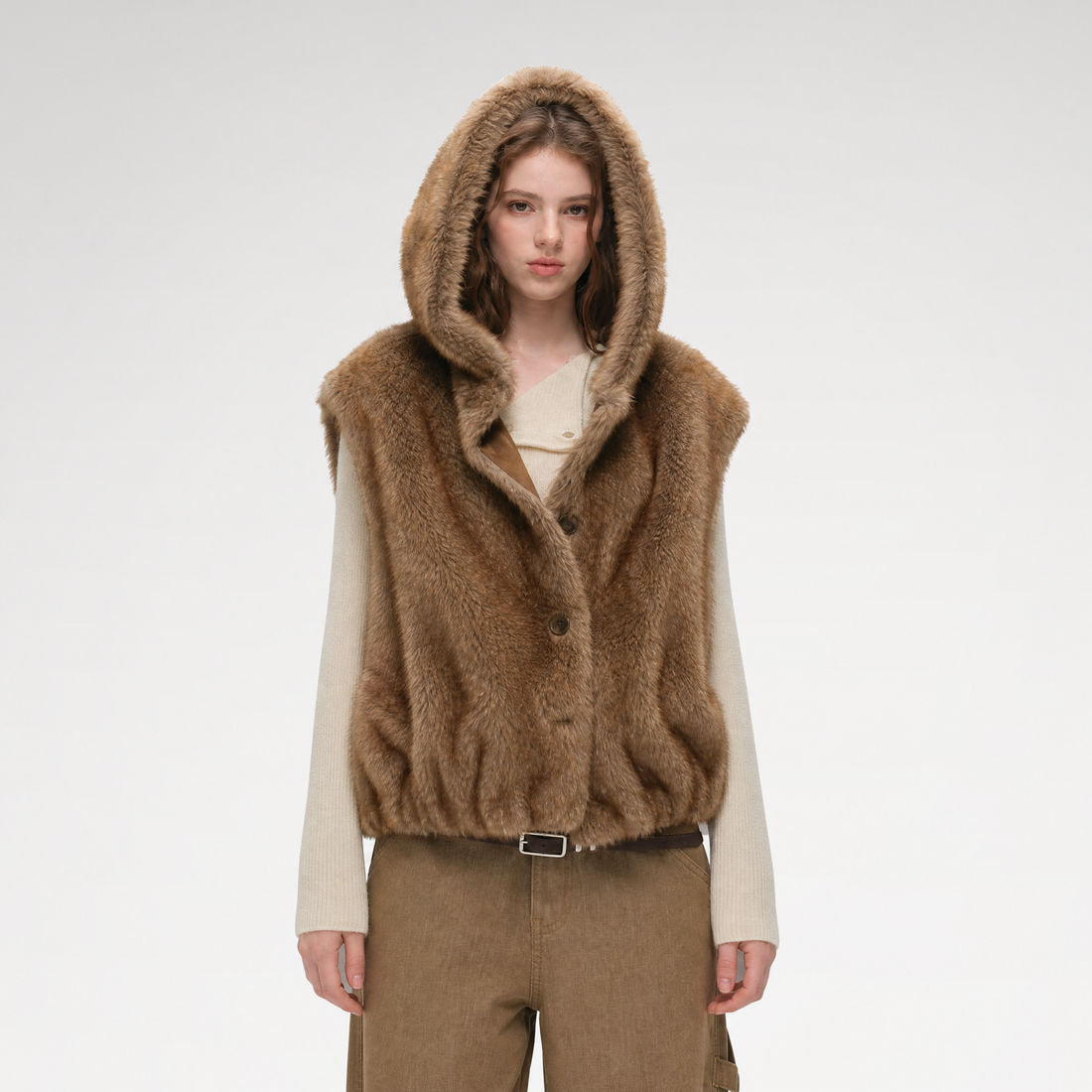 Layered Faux Fur Hooded Vest