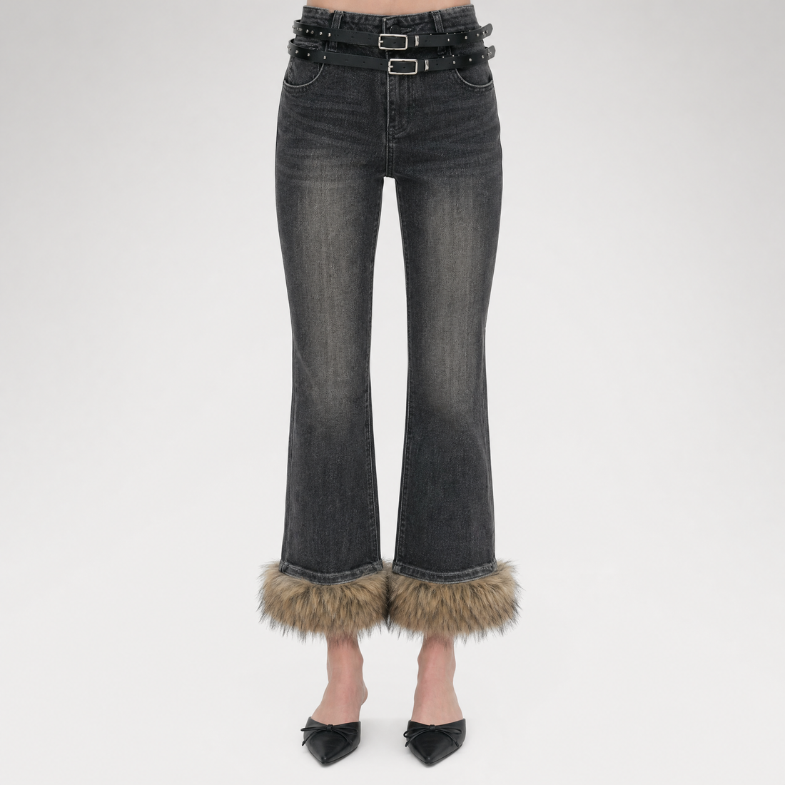 Vintage Washed Cropped Flare Jeans