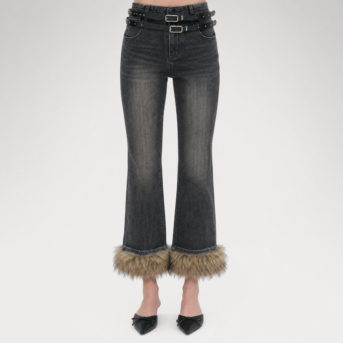 Vintage Washed Cropped Flare Jeans