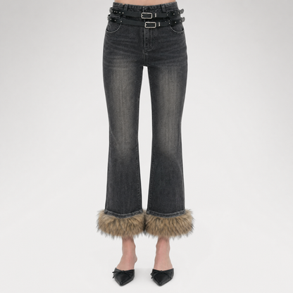 Vintage Washed Cropped Flare Jeans