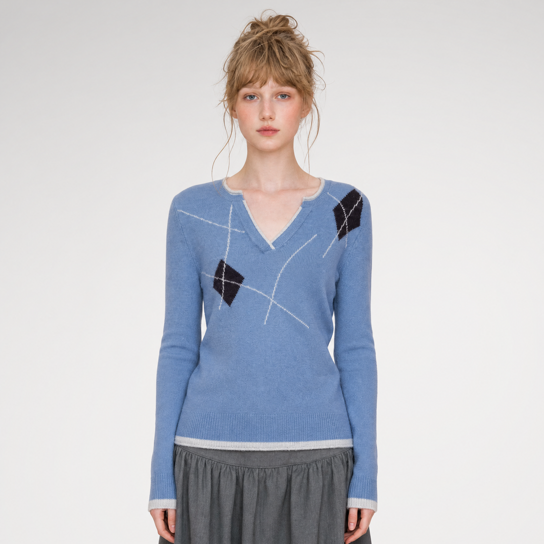 Argyle V-Neck Knit Sweater