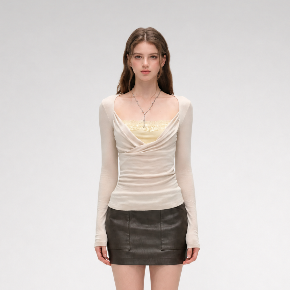 Lace Ruched Crossover Top