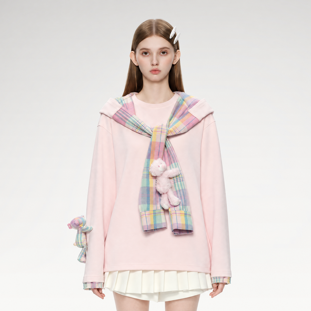 Deconstructed Plaid Hooded T-Shirt