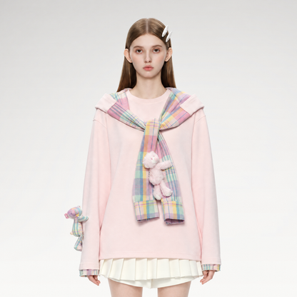 Deconstructed Plaid Hooded T-Shirt