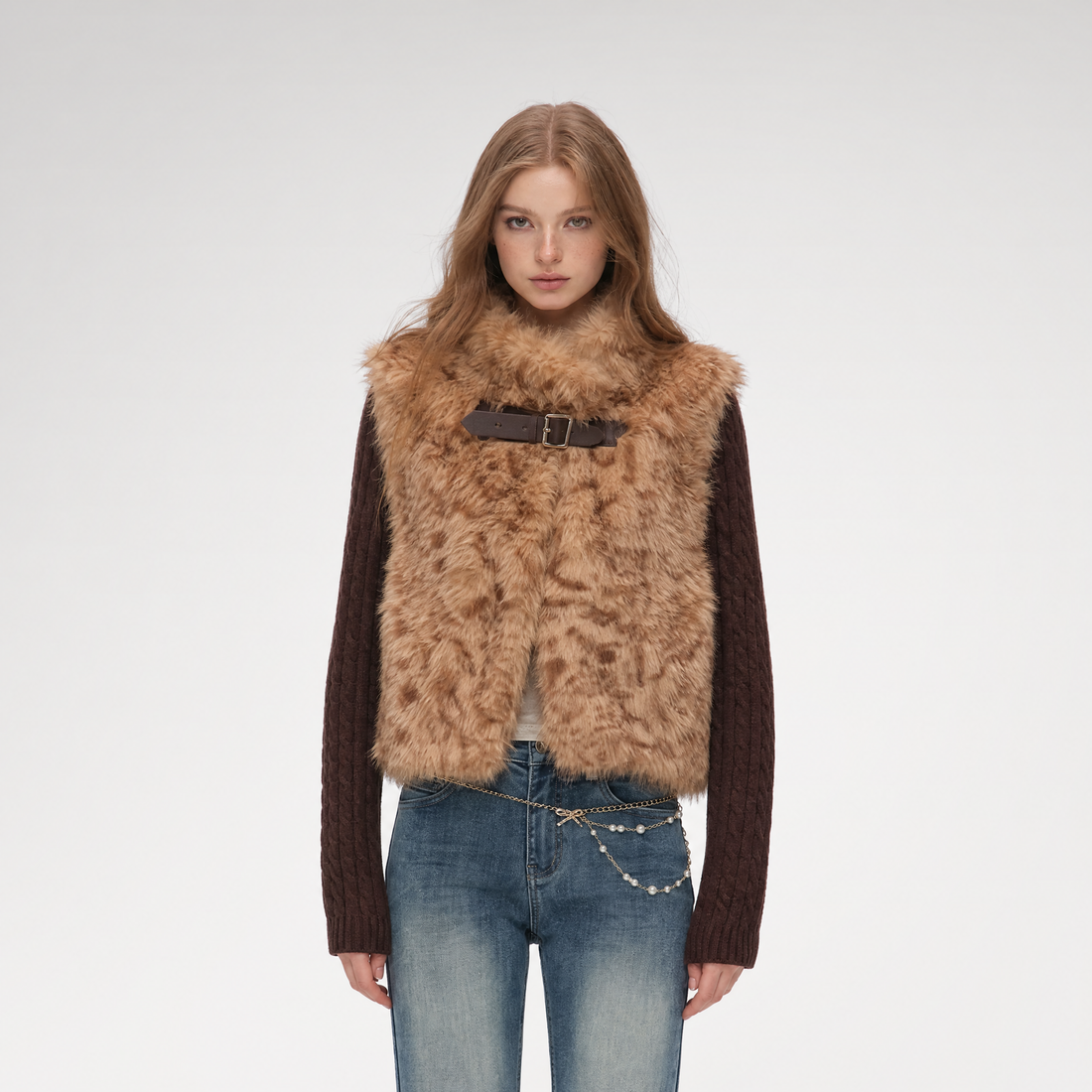 Detachable Sleeve Faux Fur Vest