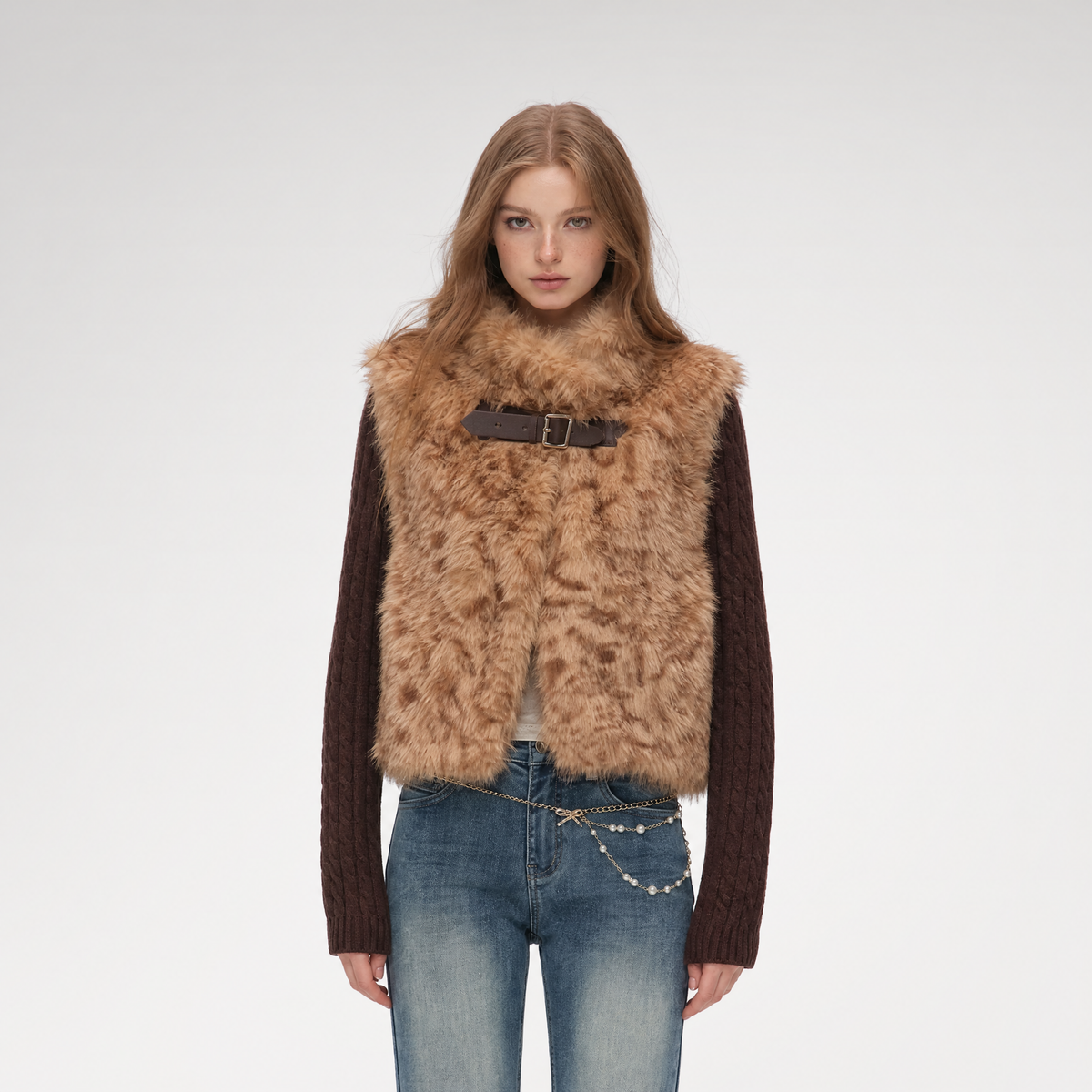 Detachable Sleeve Faux Fur Vest